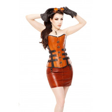 Long Leather Overbust Buckles Corset 