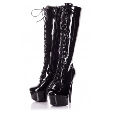 Knee High Patent Lace Up Boots
